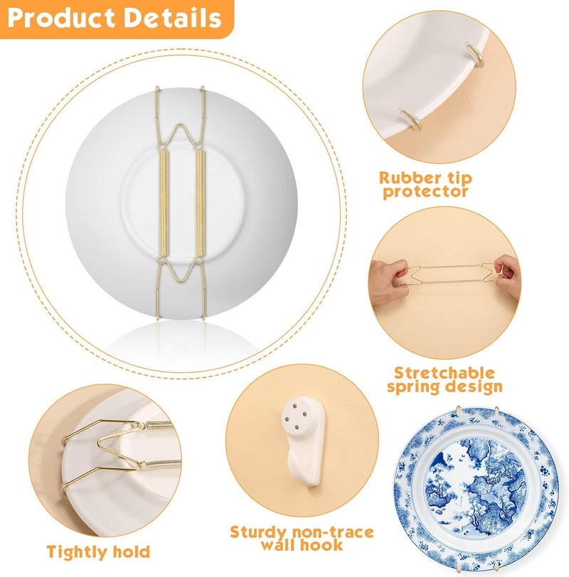 Tetutor 24 pcs Plate Hangers for The Wall, 4/6/8/10/12 Inch Invisible Decorative Wall Plate Hangers, Stainless Steel Plates Walls Hanger for Display Various Sizes with Hooks for Decorative - Image 4